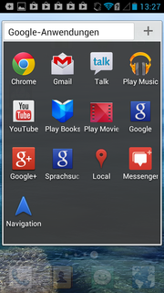 A large collection of Google apps is preinstalled.