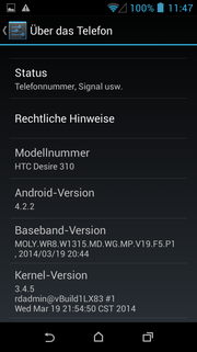 The now somewhat older Android 4.2.2 powers HTC's Desire 310.