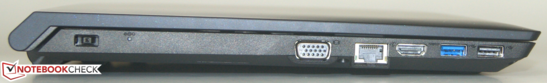 Left: power socket, VGA port, Ethernet port, HDMI out, 1x USB 3.0, 1x USB 2.0