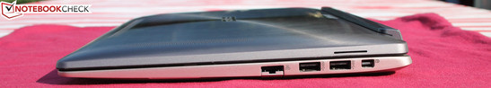 Ethernet RJ45, 2x USB 3.0, Mini-DisplayPort; top: speaker holes