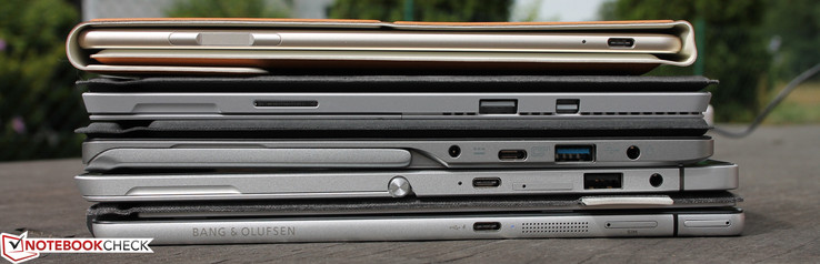 Huawei MateBook, Surface Pro 4, Switch Alpha 12, Elite x2 1012, Spectre x2 12 (top to bottom)