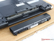 We remove the 66 Wh Lithium-Ion battery to get a look inside the laptop. We remove the 66 Wh Lithium-Ion battery to get a look inside the laptop.