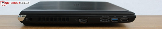 Left side: Power, VGA, eSATA/USB 2.0 combination, USB 3.0, HDMI Left side: Power, VGA, eSATA/USB 2.0 combination, USB 3.0, HDMI