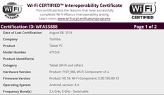 Toshiba AT10-B Android tablet gets WiFi certification