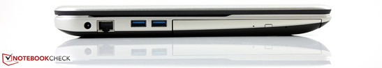 Left: power-in, RJ45, 2x USB 3.0, Blu-ray (BD-R/RE), DVD+/-RW DL