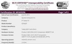 Verizon 8-inch tablet by Quanta WiFi certification