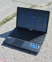 The Asus X55U outdoors.