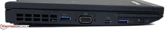 Left: USB 3.0, VGA, Mini-DisplayPort, USB 3.0, ExpressCard/54, Wireless switch