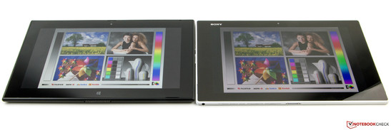 The Sony Xperia Z2 Tablet (right) cannot compete with the luminance of the Lumia 2520.