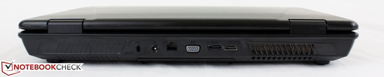 Rear: Kensington Lock, AC power, Gigabit Ethernet, VGA-out, e-SATA, HDMI-out
