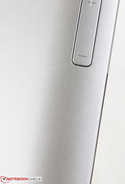 Volume and power buttons on opposite rear edges for easy access when holding onto the tablet