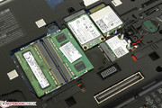 2x SODIMM slots, mSATA, docking pins, WWAN and WLAN are easily accessible