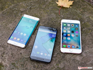 Left to right: Galaxy S6 edge+, Moto X Style, iPhone 6s Plus