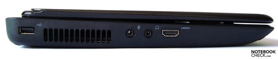 Left: USB, ventilation shaft, microphone, headphones, HDMI