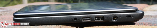 Right side: audio combo, 2 x USB 2.0, AC, Kensington