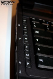 Further hot keys are placed on the keyboard's left that, for instance, start the browser or lock the computer. Further hot keys are placed on the keyboard's left that, for instance, start the browser or lock the computer.
