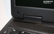 Two large hinges hold the display. Two large hinges hold the display.