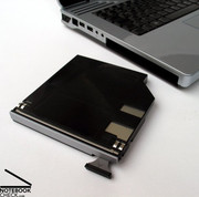 ...which can be equipped with various drive types, a hard disk, or an additional battery. ...which can be equipped with various drive types, a hard disk, or an additional battery.