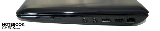 Right: card reader, audio ports, 2x USB 2.0, LAN Right: card reader, audio ports, 2x USB 2.0, LAN