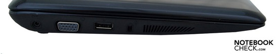 Left: power socket, VGA, Kensington lock, air vents Left: power socket, VGA, Kensington lock, air vents