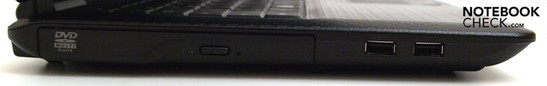 Left side: optical drive, 2x USB 2.0 Left side: optical drive, 2x USB 2.0