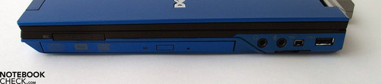 Right Side: ExpressCard 34mm, DVD Laufwerk, Audio Ports, Firewire, USB 2.0 Right Side: ExpressCard 34mm, DVD Laufwerk, Audio Ports, Firewire, USB 2.0