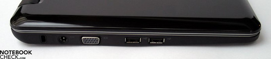 Left: Kensington lock, network connection, VGA-out, 2x USB 2.0