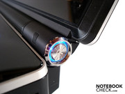 The neat power button sits on the right hinge. The neat power button sits on the right hinge.