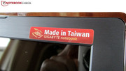 According to the sticker, the laptop is made in Taiwan.