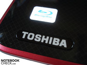 Toshiba imprint and BluRay logo on the wrist-rest