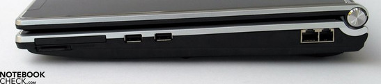 Right Side: ExpressCard, Cardreader, 2x USB 2.0, LAN, Modem Right Side: ExpressCard, Cardreader, 2x USB 2.0, LAN, Modem