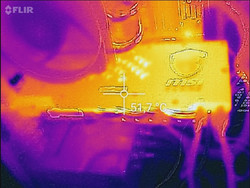 Infrared picture taken with Flir One after a long duration of high load in Unigine Valley.