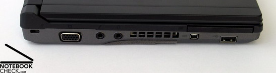 Left Side: Kensington Lock, VGA Port, Audio, Fan, Firewire, USB, PCMCIA Slot Left Side: Kensington Lock, VGA Port, Audio, Fan, Firewire, USB, PCMCIA Slot
