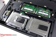 The case contains four RAM sockets and two hard drive slots.