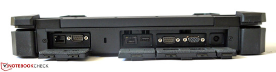 Rear: LAN, RS-232, LAN, USB 2.0, RS-232, VGA, power-in