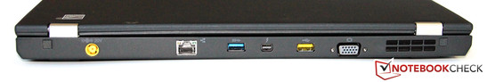 Rear side: power connector, GBit-LAN, USB 3.0, Thunderbolt, powered USB 2.0, VGA