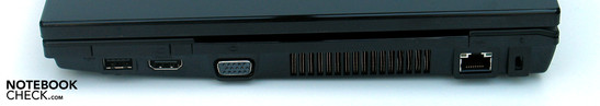 Right side: power supply, optical drive, modem, 2x USB Right side: power supply, optical drive, modem, 2x USB