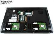 Beneath them are two HDDs, four RAM modules and the WLAN Beneath them are two HDDs, four RAM modules and the WLAN