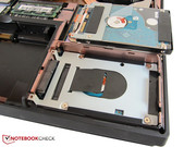 The gaming notebook comes with two 2.5-inch slots for hard drives (9.5 mm).