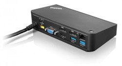 OneLink+: VGA, 2x DisplayPort, RJ-45 GBit LAN, 2x USB 2.0, 4x USB 3.0, DC-IN, combo audio