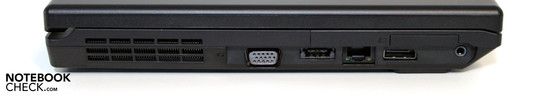 Left side: VGA, eSATA/USB, LAN, Display Port, Audio, Expresscard 34mm