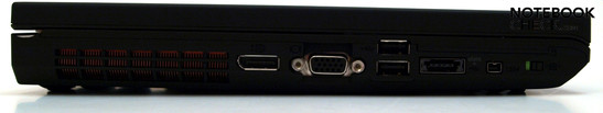 Left: Fan, VGA display port, 2x USB 2.0, USB/eSATA combo, FireWire, WiFi main switch