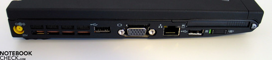 Left side: Power socket, USB, VGA, LAN, USB, ExpressCard