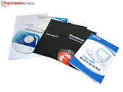 The 14-inch notebook's packaging includes a driver DVD and a variety of informational booklets.
