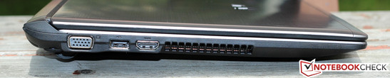 Left side: VGA, USB 2.0, HDMI, cooling system exhaust Left side: VGA, USB 2.0, HDMI, cooling system exhaust