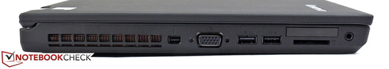 Left: Thunderbolt, VGA, USB 2.0, USB 3.0, card reader, ExpressCard/34, combined audio port