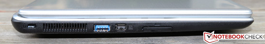 Left: Kensington lock, USB 3.0, Acer Converter Cable Port, SD-card reader