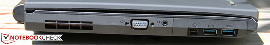 left side: VGA, headset, Mini-DisplayPort, 2x USB 3.0 left side: VGA, headset, Mini-DisplayPort, 2x USB 3.0