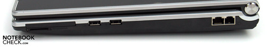 Right Side: Express Card, Cardreader, 2x USB 2.0, LAN, Modem