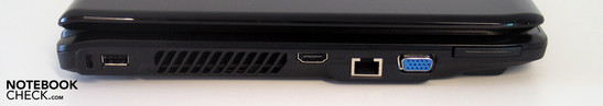 Left side: Kensington Lock, USB, HDMI, LAN, VGA-Out, ExpressCard 34mm